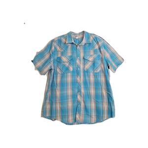 Mens Duke Shirt Pearl Snap Buttons Blue Short Sleeve Shirt Collared Size Large
